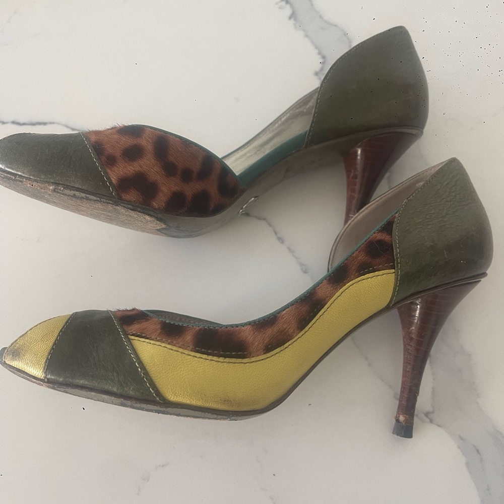 Dolce & Gabbana Peep Toe Pumps Animal Print Leather Italy 38.5
